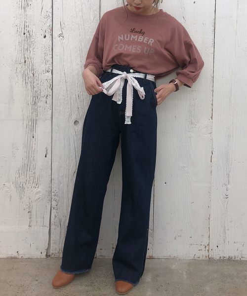 one after another NICE CLAUP（ワンアフターアナザーナイスクラップ）の「【身長別】ウエストリボンデニムワイドパンツ（デニムパンツ・レディース・アイボリー/ブルー/ネイビー・SMALL/MEDIUM/SS）」の20枚目の写真