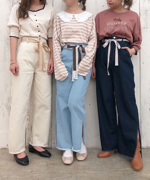 one after another NICE CLAUP（ワンアフターアナザーナイスクラップ）の「【身長別】ウエストリボンデニムワイドパンツ（デニムパンツ・レディース・アイボリー/ブルー/ネイビー・SMALL/MEDIUM/SS）」の21枚目の写真