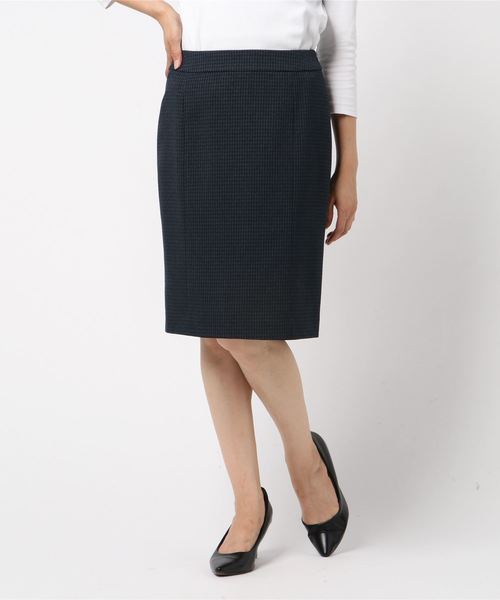 m.f.editorial(エムエフエディトリアル)の「エムエフエディトリアルレディース/m.f.editorial:Women トラベスト/TRABESTネイビーチェック セットアップ タイトスカート (セットアップジャケット・パンツございます)(スーツスカート)」|ネイビー