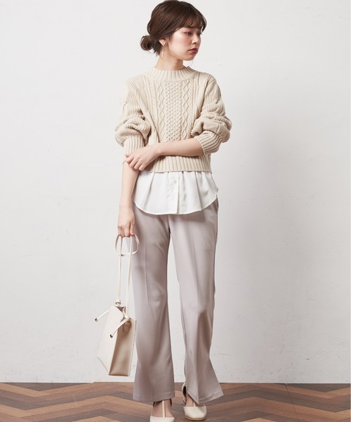 natural couture（ナチュラルクチュール）の「カットジョーゼットサイドベンツパンツ（その他パンツ・レディース・ライトベージュ/グレイッシュベージュ/ミント・L/S/M）」の13枚目の写真