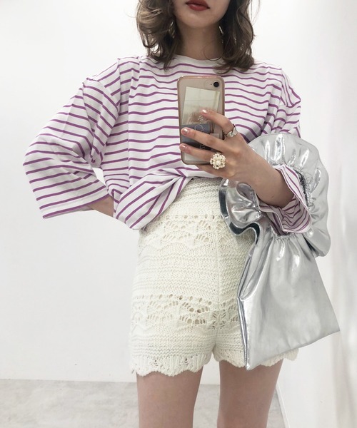 one after another NICE CLAUP（ワンアフターアナザーナイスクラップ）の「ボーダーTシャツ（Tシャツ/カットソー・レディース・ホワイト系その他/ホワイト×ブラック/ホワイト×ブルー/ホワイト×パープル/ホワイト×ピンク・FREE）」の8枚目の写真