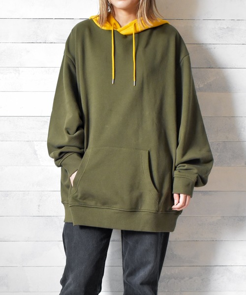 TRAP/U (トラップユー)の「【69】【TRAP/U】フード配色裏毛プルパーカー(Tシャツ/カットソー・レディース・ブラック/カーキ/オフホワイト/ベージュ・MEDIUM/LARGE)」の4枚目の写真