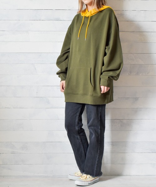 TRAP/U (トラップユー)の「【69】【TRAP/U】フード配色裏毛プルパーカー(Tシャツ/カットソー・レディース・ブラック/カーキ/オフホワイト/ベージュ・MEDIUM/LARGE)」の13枚目の写真