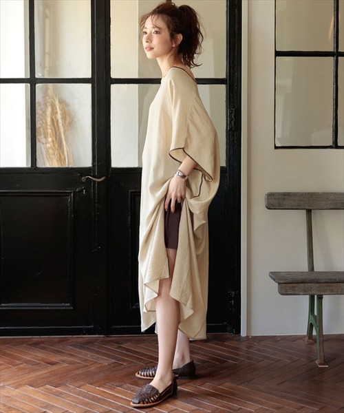 DONOBAN（ドノバン）の「楊柳カフタンワンピース（ワンピース・レディース・ブラック/ベージュ/オリーブ・M）」の6枚目の写真