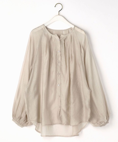 179/WG（イチナナキュウダブルジー）の「【WEB限定】ノーカラーシアーシャツ（シャツ/ブラウス・レディース・ライトグレー/パープル/ピンク・MEDIUM）」の6枚目の写真