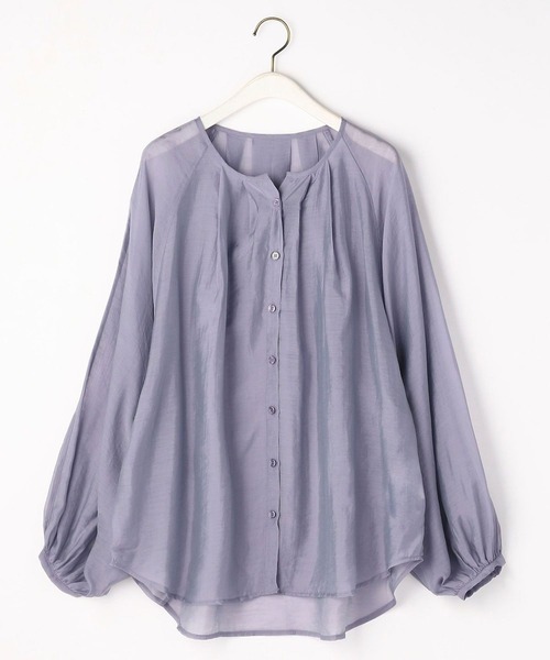 179/WG（イチナナキュウダブルジー）の「【WEB限定】ノーカラーシアーシャツ（シャツ/ブラウス・レディース・ライトグレー/パープル/ピンク・MEDIUM）」の9枚目の写真