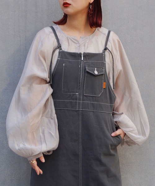 179/WG（イチナナキュウダブルジー）の「【WEB限定】ノーカラーシアーシャツ（シャツ/ブラウス・レディース・ライトグレー/パープル/ピンク・MEDIUM）」の10枚目の写真