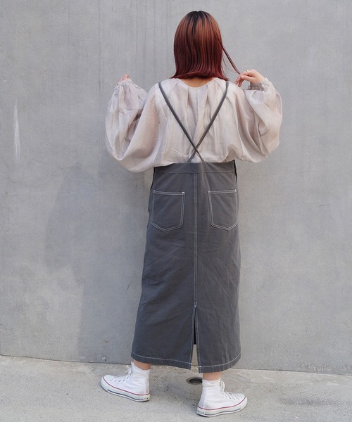 179/WG（イチナナキュウダブルジー）の「【WEB限定】ノーカラーシアーシャツ（シャツ/ブラウス・レディース・ライトグレー/パープル/ピンク・MEDIUM）」の5枚目の写真