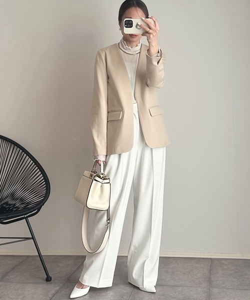 [まるちわわん]ANAYI からみノーカラーVネック ジャケット ライトスラブノーカラージャケット | ANAYI/アナイ | 三越伊勢丹