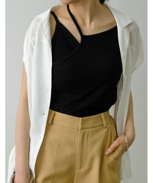 Re:EDIT（リエディ）の「カップ付きアシンメトリーリブキャミソール（キャミソール・レディース・モカ/ブラック/オフホワイト/グリーン・LARGE/SMALL/MEDIUM）」の15枚目の写真