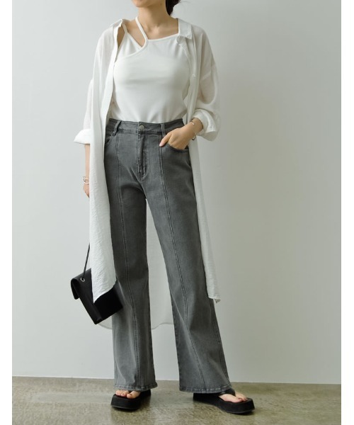 Re:EDIT（リエディ）の「カップ付きアシンメトリーリブキャミソール（キャミソール・レディース・モカ/ブラック/オフホワイト/グリーン・LARGE/SMALL/MEDIUM）」の20枚目の写真