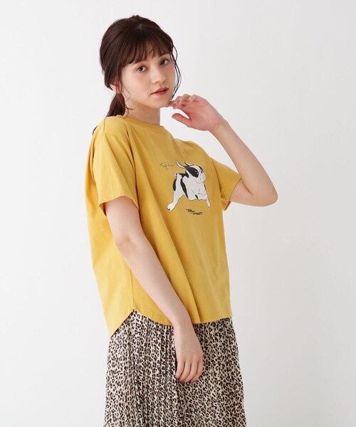 Cutie Blonde（キューティーブロンド）の「◆【S-L】わんこTシャツ（Tシャツ/カットソー・レディース・チャコールグレー/オフホワイト/マスタード/ベージュ・01/02/03）」の4枚目の写真