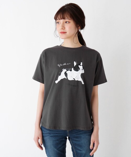 Cutie Blonde（キューティーブロンド）の「◆【S-L】わんこTシャツ（Tシャツ/カットソー・レディース・チャコールグレー/オフホワイト/マスタード/ベージュ・01/02/03）」の9枚目の写真