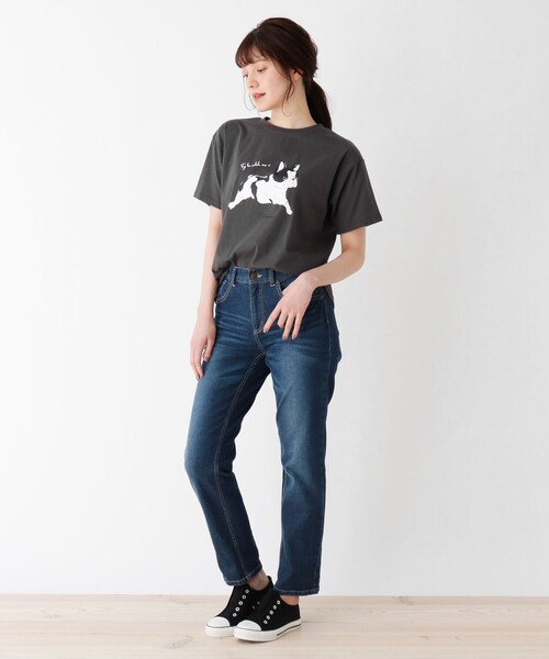 Cutie Blonde（キューティーブロンド）の「◆【S-L】わんこTシャツ（Tシャツ/カットソー・レディース・チャコールグレー/オフホワイト/マスタード/ベージュ・01/02/03）」の6枚目の写真