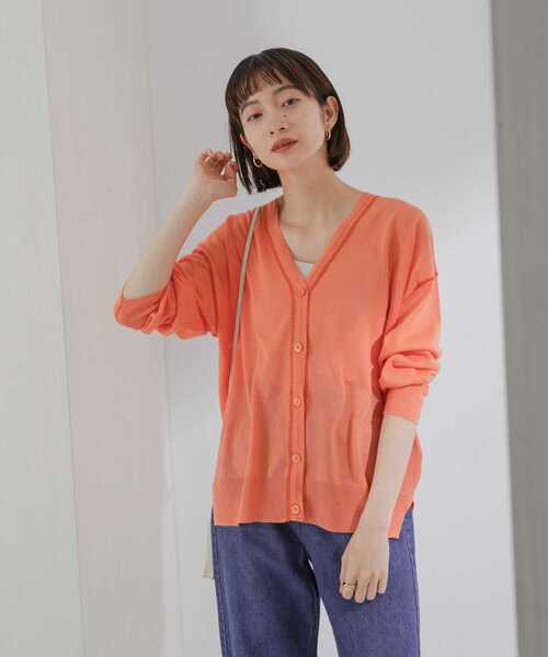 KBF(ケイビーエフ)の「カラーステッチシアーカーディガン(カーディガン/ボレロ・レディース・ブラック/オレンジ/グリーン/ベージュ系その他・ONE)」の1枚目の写真