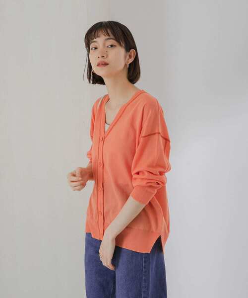 KBF(ケイビーエフ)の「カラーステッチシアーカーディガン(カーディガン/ボレロ・レディース・ブラック/オレンジ/グリーン/ベージュ系その他・ONE)」の5枚目の写真