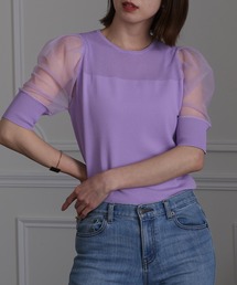 チュール パフスリーブニットトップス