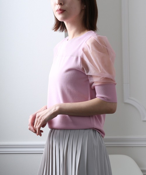 ElegChic(エレグシック)の「チュール パフスリーブニットトップス(Tシャツ/カットソー・レディース・ブラック/パープル/オフホワイト/ミント/ブルーグレー/ラベンダー・FREE)」の18枚目の写真