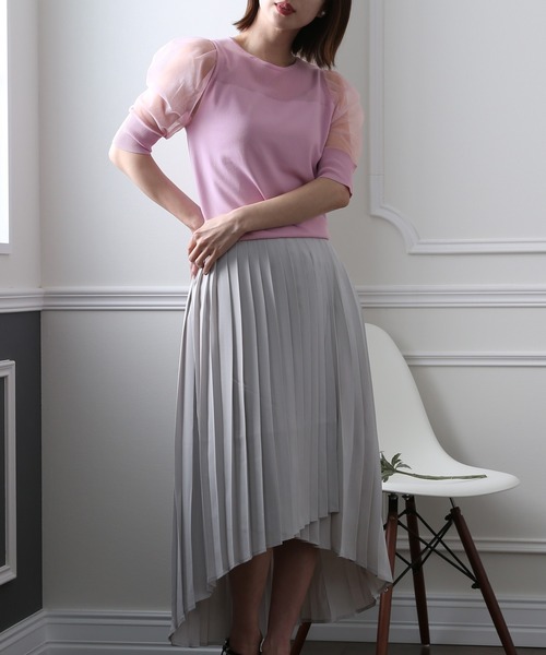 ElegChic(エレグシック)の「チュール パフスリーブニットトップス(Tシャツ/カットソー・レディース・ブラック/パープル/オフホワイト/ミント/ブルーグレー/ラベンダー・FREE)」の21枚目の写真