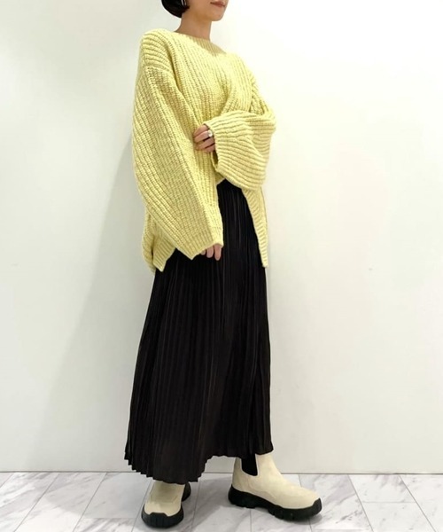 emmi（エミ）の「【emmi atelier】切替えワッシャースカート（スカート・レディース・ベージュ/ダークグレー・1/0）」の6枚目の写真