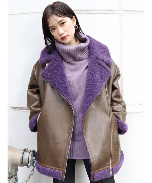 MURUA（ムルーア）の「ルーズフェイクムートン（ブルゾン・レディース・ブラック/ブラウン/アイボリー・2/1）」の6枚目の写真