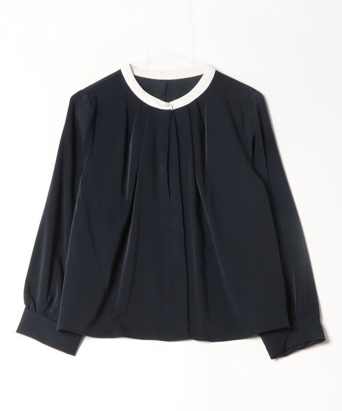 TRUDEA（トルディア）の「バンドカラー配色2WAYブラウス（シャツ/ブラウス・レディース・ホワイト/ベージュ/ブラウン/オレンジ/ピンクベージュ/ミント/ラベンダー/ネイビー・SMALL/MEDIUM/LARGE）」の5枚目の写真