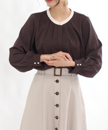 バンドカラー配色2WAYブラウス