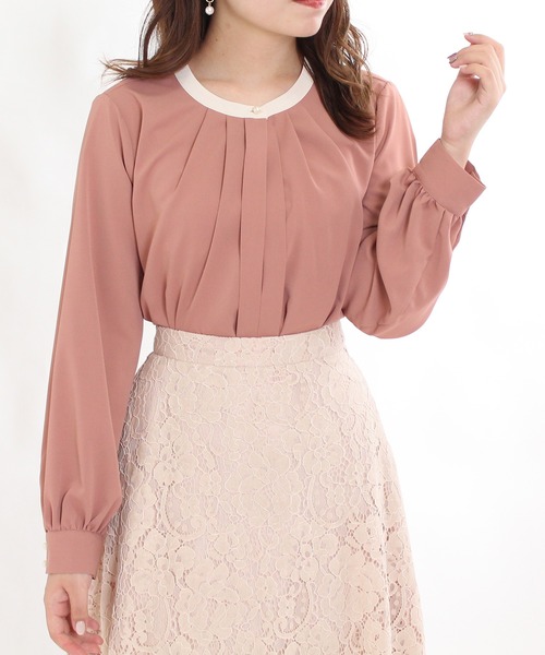 TRUDEA（トルディア）の「バンドカラー配色2WAYブラウス（シャツ/ブラウス・レディース・ホワイト/ベージュ/ブラウン/オレンジ/ピンクベージュ/ミント/ラベンダー/ネイビー・SMALL/MEDIUM/LARGE）」の8枚目の写真