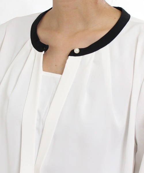 TRUDEA（トルディア）の「バンドカラー配色2WAYブラウス（シャツ/ブラウス・レディース・ホワイト/ベージュ/ブラウン/オレンジ/ピンクベージュ/ミント/ラベンダー/ネイビー・SMALL/MEDIUM/LARGE）」の16枚目の写真