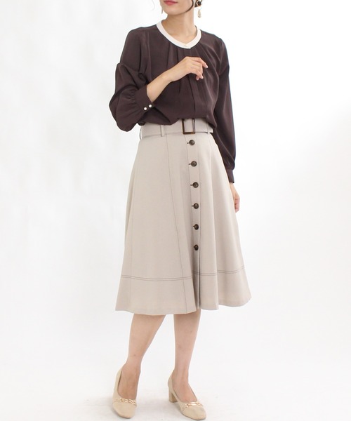 TRUDEA（トルディア）の「バンドカラー配色2WAYブラウス（シャツ/ブラウス・レディース・ホワイト/ベージュ/ブラウン/オレンジ/ピンクベージュ/ミント/ラベンダー/ネイビー・SMALL/MEDIUM/LARGE）」の17枚目の写真