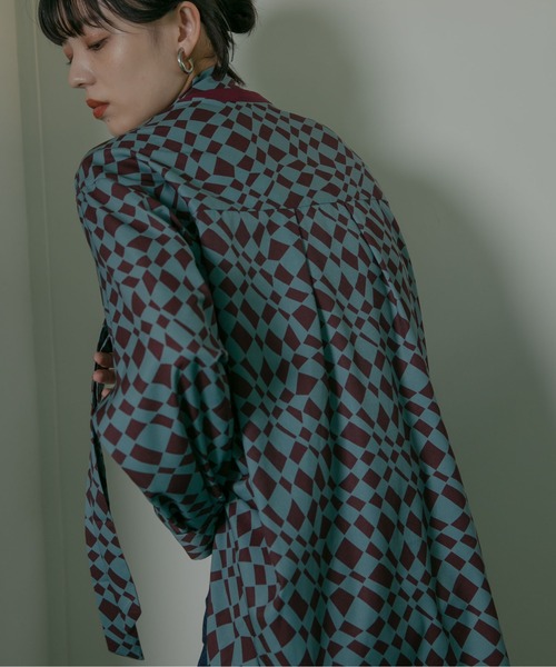 Eimee Law（エイミーロウ）の「タイ付きダイヤジオメ柄BL（シャツ/ブラウス・レディース・ブラウン/ミント・38）」の14枚目の写真