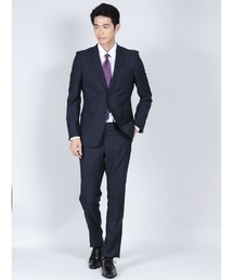 renoma HOMME（レノマオム）の「レノマ オム/renoma HOMME 光沢ストレッチ 2ボタン2ピース ビジネスセットアップスーツ ストライプ紺（スーツセット）」