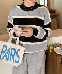 シックシンストライプミドルゲージニット