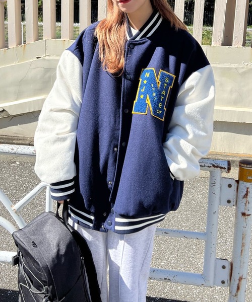 WEGO(ウィゴー)の「WEGO/メルトンワッペンスタジャン(スタジャン・メンズ・ワイン/ブラック系その他/レッド/ネイビー/パープル/グリーン/ブラック/ブルー系その他/グリーン系その他/パープル系その他・X-LARGE/MEDIUM/LARGE)」の6枚目の写真