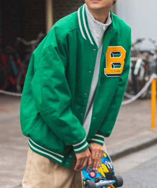 WEGO(ウィゴー)の「WEGO/メルトンワッペンスタジャン(スタジャン・メンズ・ワイン/ブラック系その他/レッド/ネイビー/パープル/グリーン/ブラック/ブルー系その他/グリーン系その他/パープル系その他・X-LARGE/MEDIUM/LARGE)」の4枚目の写真