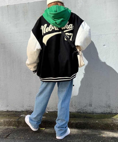 WEGO(ウィゴー)の「WEGO/メルトンワッペンスタジャン(スタジャン・メンズ・ワイン/ブラック系その他/レッド/ネイビー/パープル/グリーン/ブラック/ブルー系その他/グリーン系その他/パープル系その他・X-LARGE/MEDIUM/LARGE)」の12枚目の写真