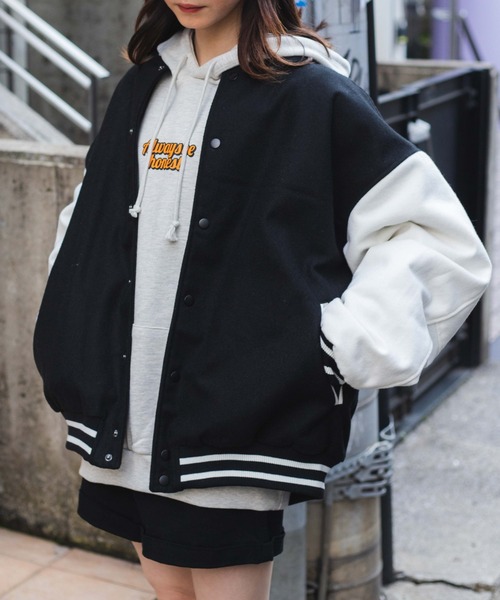 WEGO(ウィゴー)の「WEGO/メルトンワッペンスタジャン(スタジャン・メンズ・ワイン/ブラック系その他/レッド/ネイビー/パープル/グリーン/ブラック/ブルー系その他/グリーン系その他/パープル系その他・X-LARGE/MEDIUM/LARGE)」の17枚目の写真