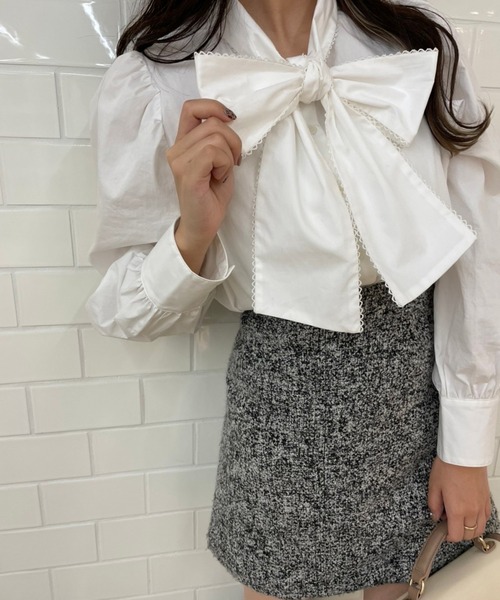 one after another NICE CLAUP（ワンアフターアナザーナイスクラップ）の「ボウタイピコレースブラウス（シャツ/ブラウス・レディース・オフホワイト/ブラック/グレー系その他/ブルー系その他・FREE）」の10枚目の写真