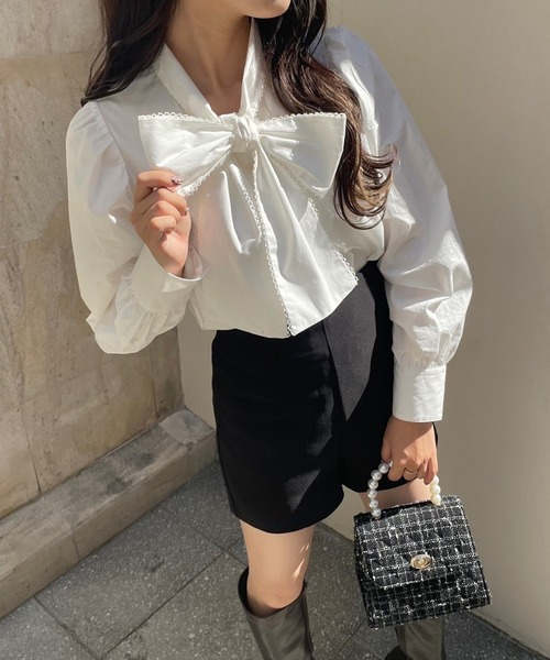 one after another NICE CLAUP（ワンアフターアナザーナイスクラップ）の「ボウタイピコレースブラウス（シャツ/ブラウス・レディース・オフホワイト/ブラック/グレー系その他/ブルー系その他・FREE）」の6枚目の写真