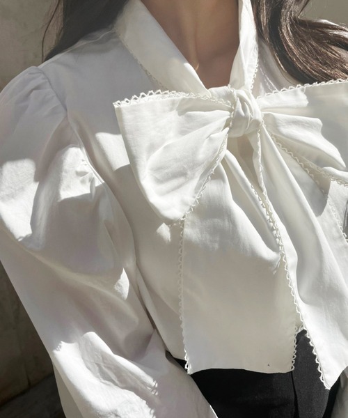one after another NICE CLAUP（ワンアフターアナザーナイスクラップ）の「ボウタイピコレースブラウス（シャツ/ブラウス・レディース・オフホワイト/ブラック/グレー系その他/ブルー系その他・FREE）」の8枚目の写真