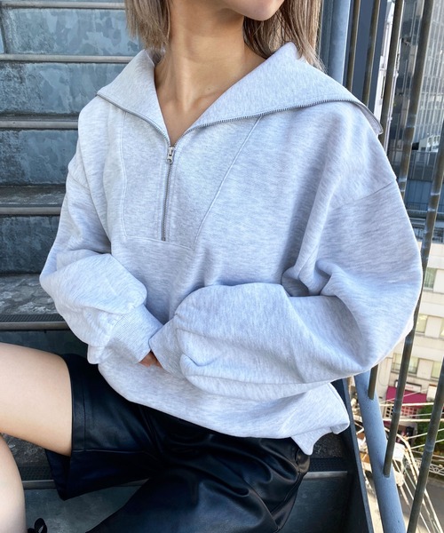 MLI'A(エムリア)の「フロントハーフZIPスウェット(スウェット・レディース・ブラック/グリーン/アイボリー/オートミール・M)」の4枚目の写真