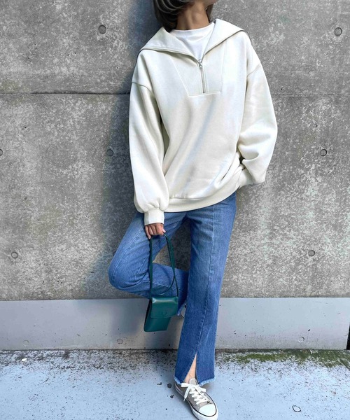 MLI'A(エムリア)の「フロントハーフZIPスウェット(スウェット・レディース・ブラック/グリーン/アイボリー/オートミール・M)」の2枚目の写真