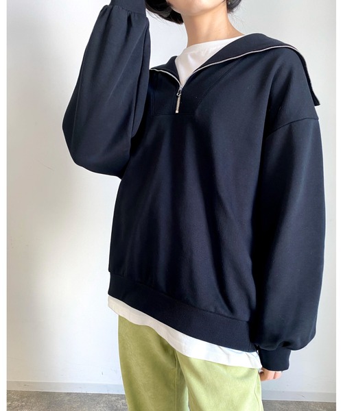 MLI'A(エムリア)の「フロントハーフZIPスウェット(スウェット・レディース・ブラック/グリーン/アイボリー/オートミール・M)」の3枚目の写真