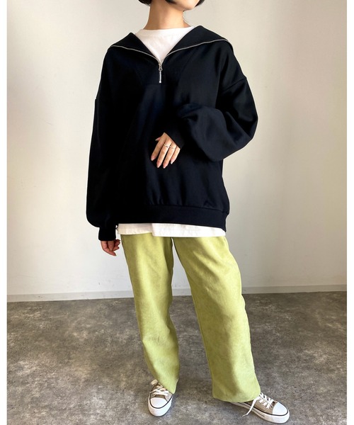 MLI'A(エムリア)の「フロントハーフZIPスウェット(スウェット・レディース・ブラック/グリーン/アイボリー/オートミール・M)」の6枚目の写真