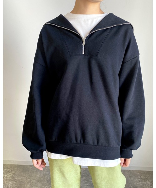 MLI'A(エムリア)の「フロントハーフZIPスウェット(スウェット・レディース・ブラック/グリーン/アイボリー/オートミール・M)」の12枚目の写真