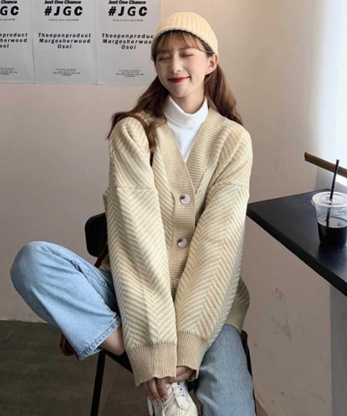 LUGG NAGG（ラグナグ）の「ヘリンボーンジャガード柄カーディガン（カーディガン/ボレロ・レディース・ブラック/ベージュ/ブラック系その他・M）」の3枚目の写真