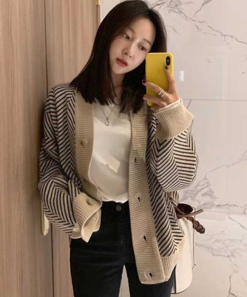 LUGG NAGG（ラグナグ）の「ヘリンボーンジャガード柄カーディガン（カーディガン/ボレロ・レディース・ブラック/ベージュ/ブラック系その他・M）」の12枚目の写真