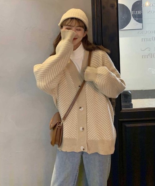 LUGG NAGG（ラグナグ）の「ヘリンボーンジャガード柄カーディガン（カーディガン/ボレロ・レディース・ブラック/ベージュ/ブラック系その他・M）」の9枚目の写真