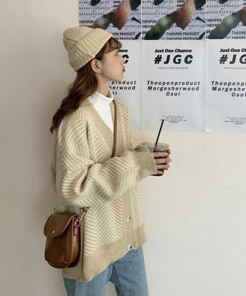 LUGG NAGG（ラグナグ）の「ヘリンボーンジャガード柄カーディガン（カーディガン/ボレロ・レディース・ブラック/ベージュ/ブラック系その他・M）」の8枚目の写真