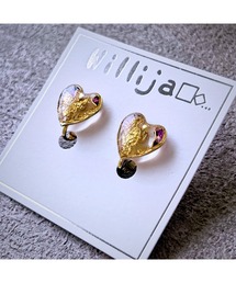 【Willija】金属アレルギー対応《葉重》花びらと金箔のハートイヤリング(MA)